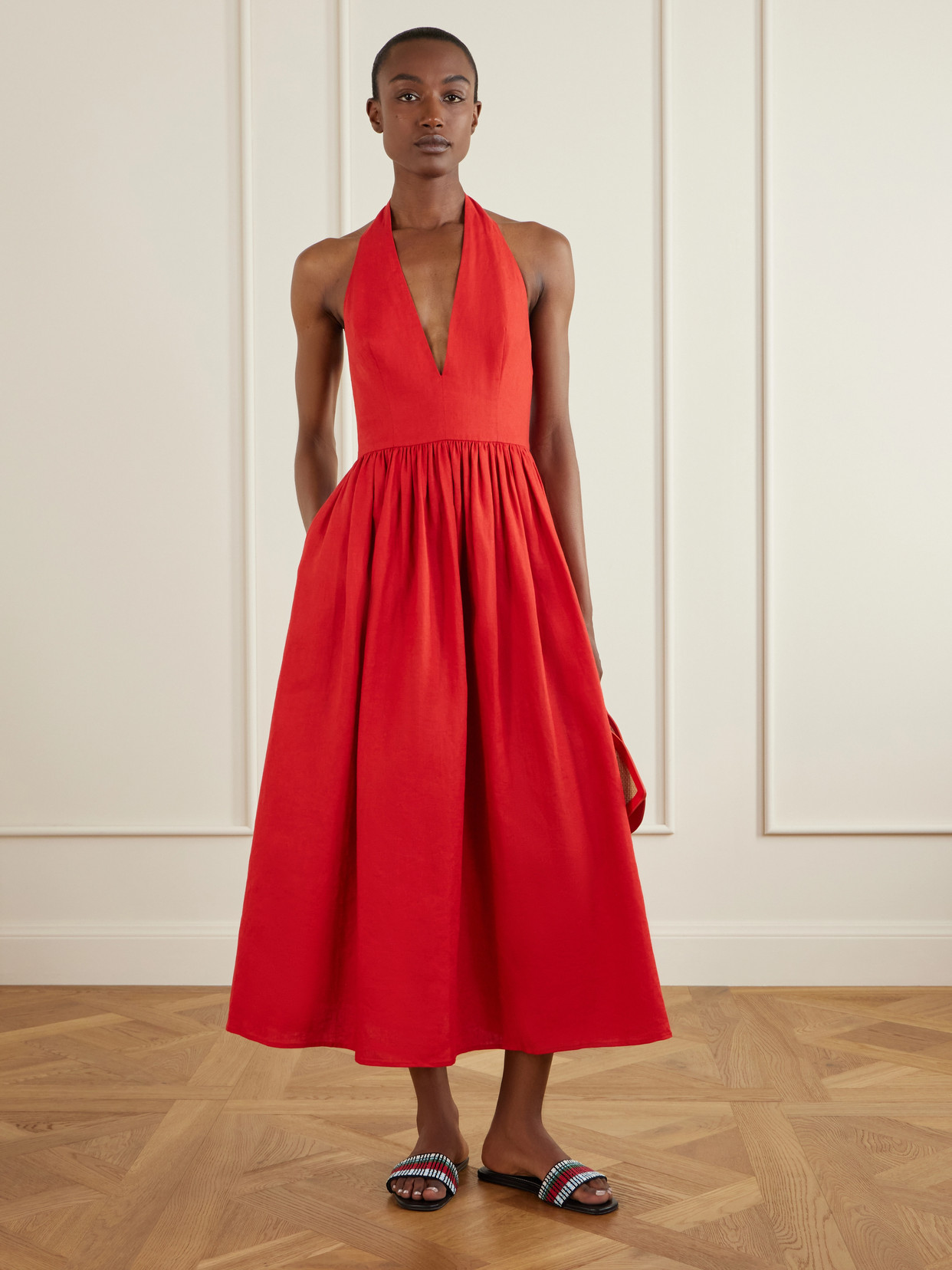 Grazia Gathered Linen Midi Dress - US00