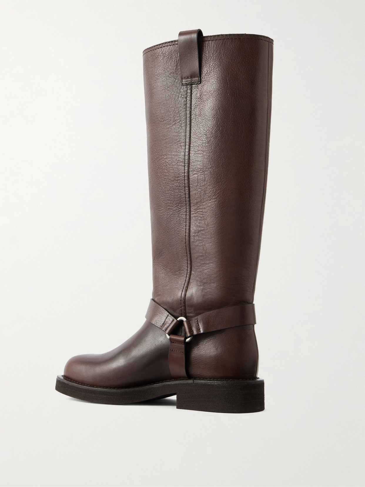 Bead-embellished Leather Biker Boots - Brown