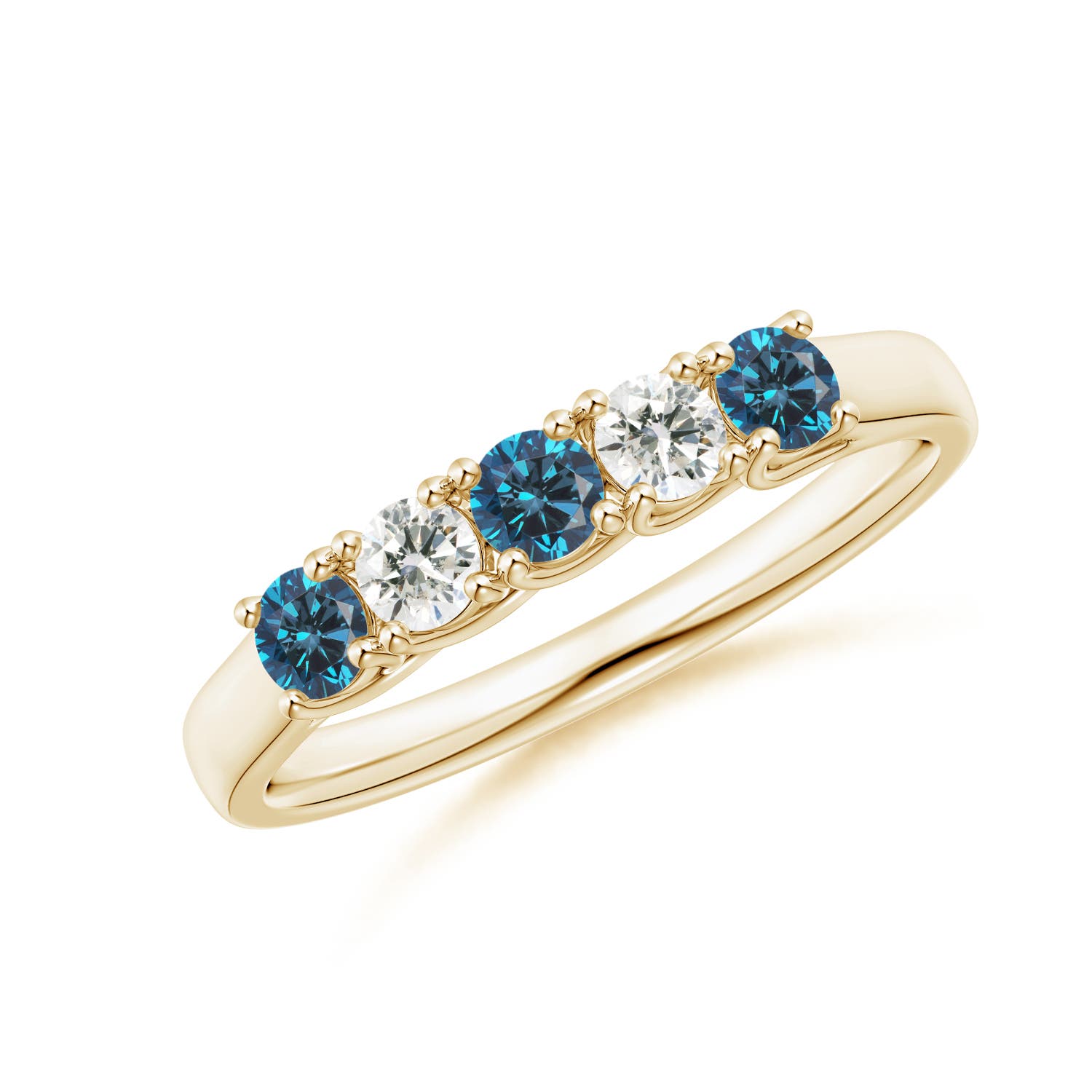 Angara 0.26 Carat Half Eternity Five Stone Enhanced Blue and White Diamond Wedding Ring in 14K Yellow Gold