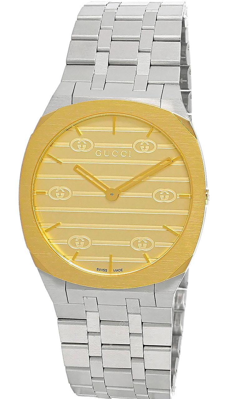 GUCCI 25H 38MM Quartz Stainless Steel Gold Dial Men's Watch YA163405