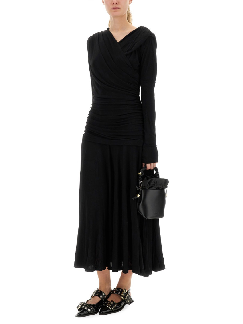 Interlock Jersey Crossover Ruched Long Dress Dresses Black