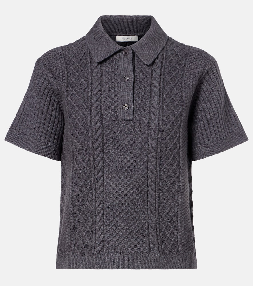 Cable-knit wool and cotton-blend polo shirt