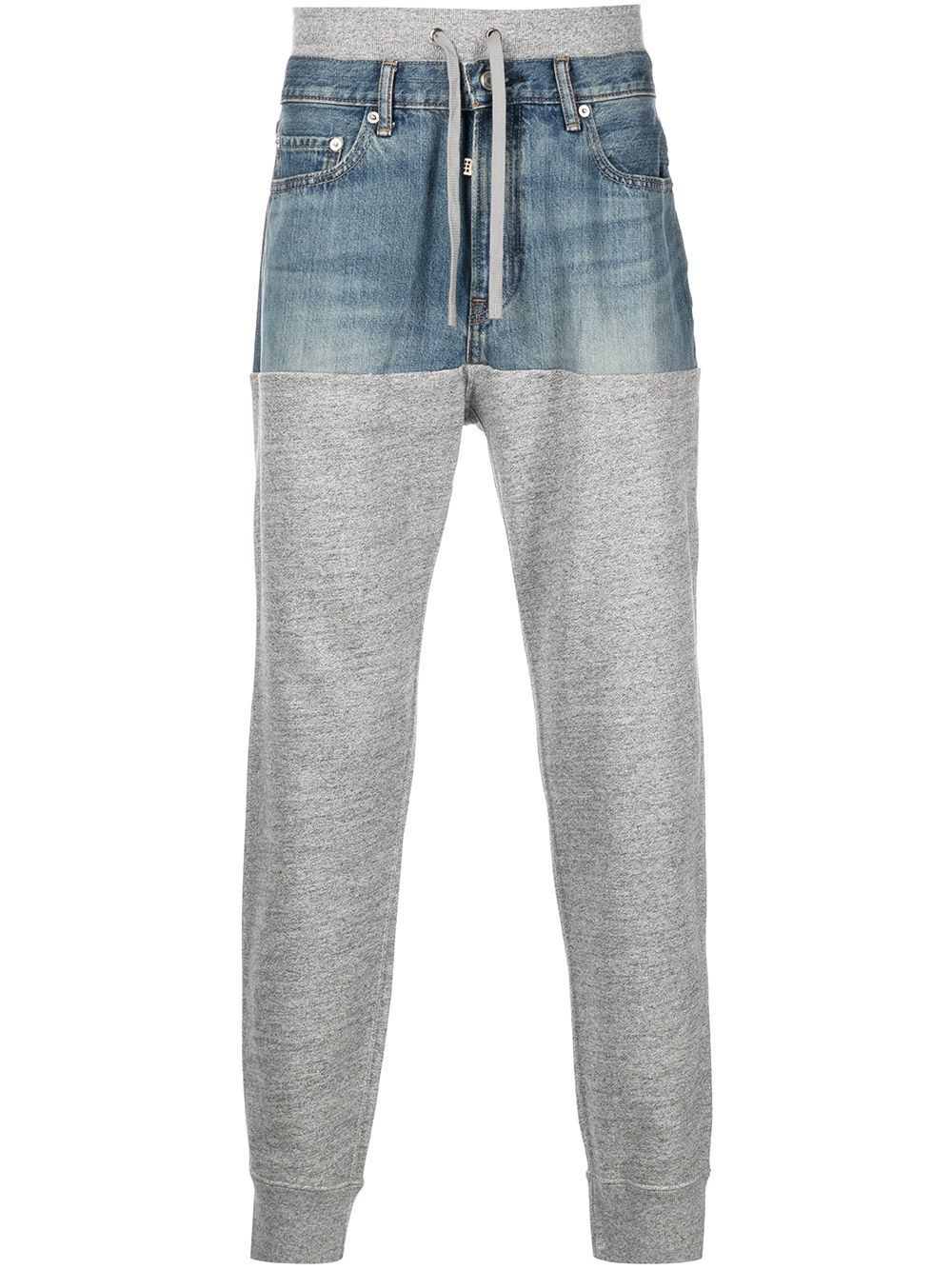 Denim-panelled jersey trousers - Grey