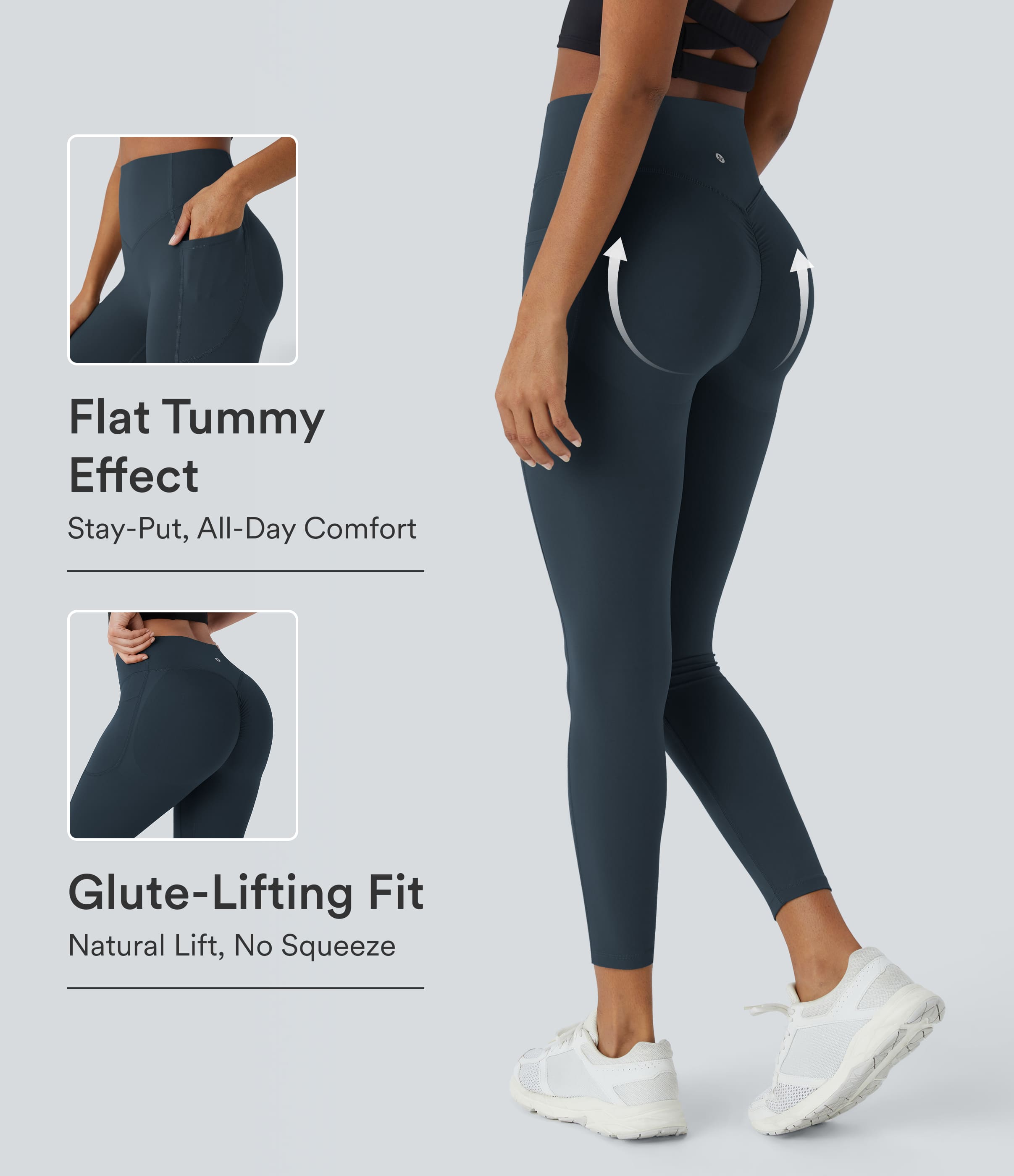 UltraSculpt™ High Waisted Scrunch Butt Lifting Tummy Control Pocket Shaping Training Leggings  - Carbon