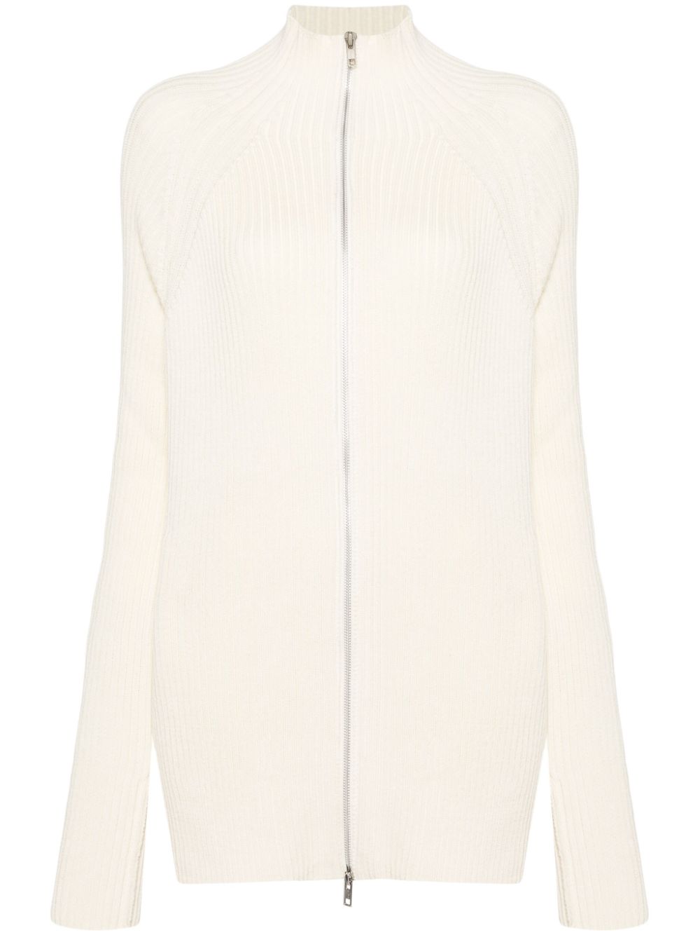 Zip-up ribbed-knit cardigan - White