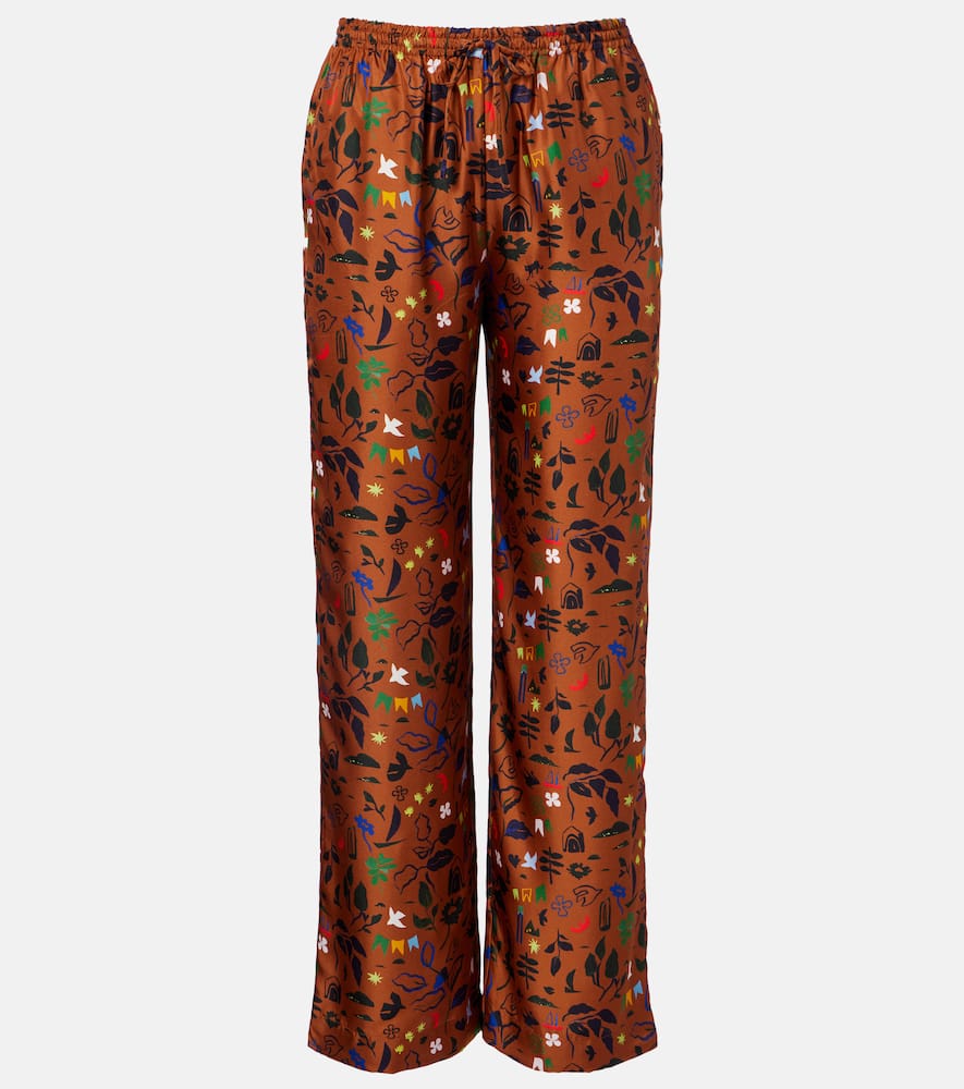 Aurelia printed silk twill wide-leg pants