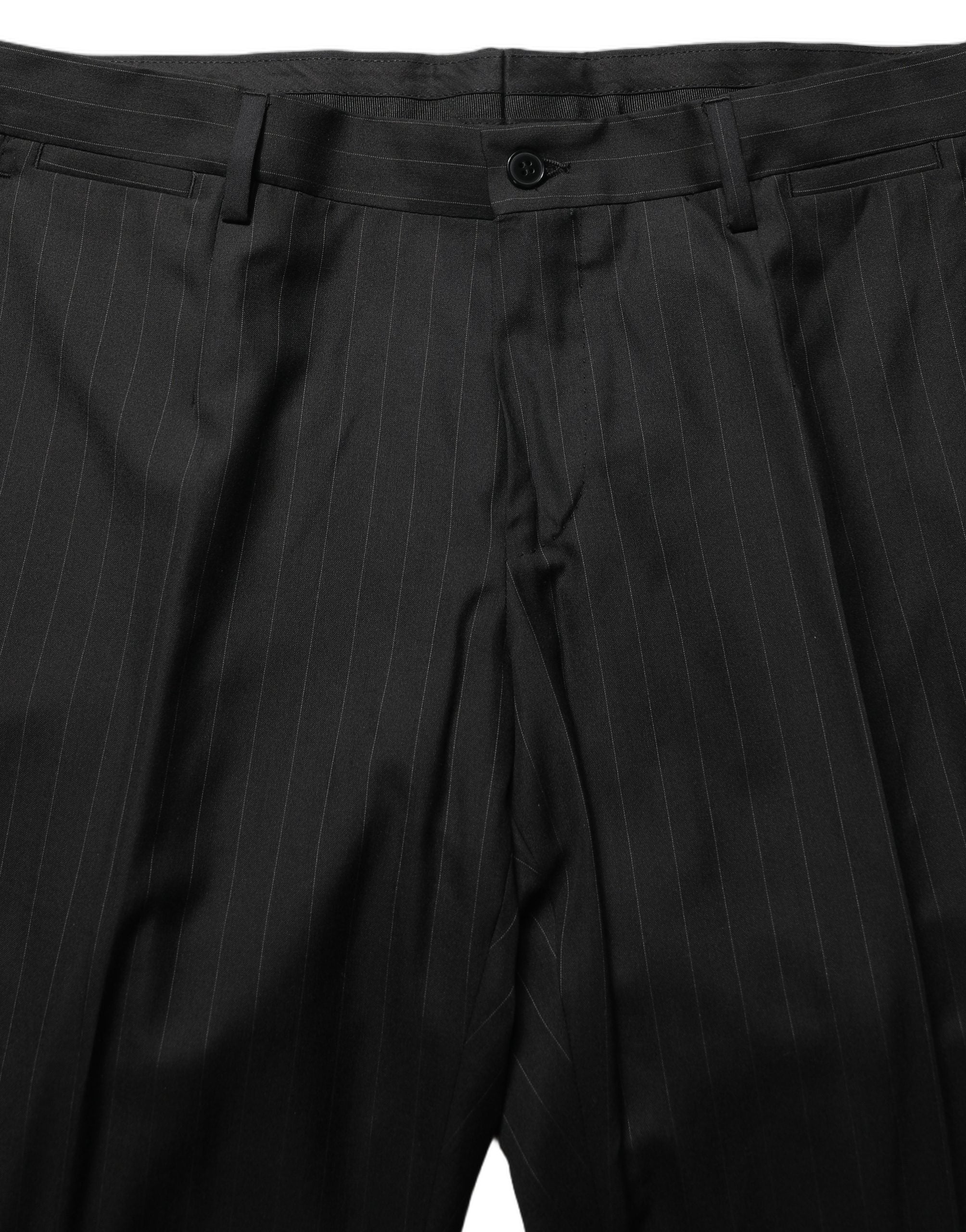 Pinstriped Virgin Wool-Silk Pant Suit — Black