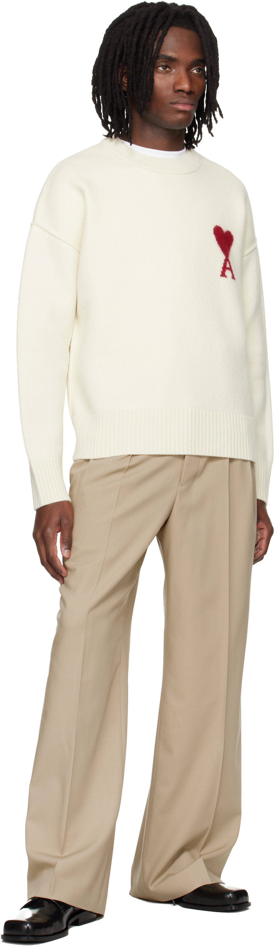 Beige New Wool Low Waist Wide Trousers