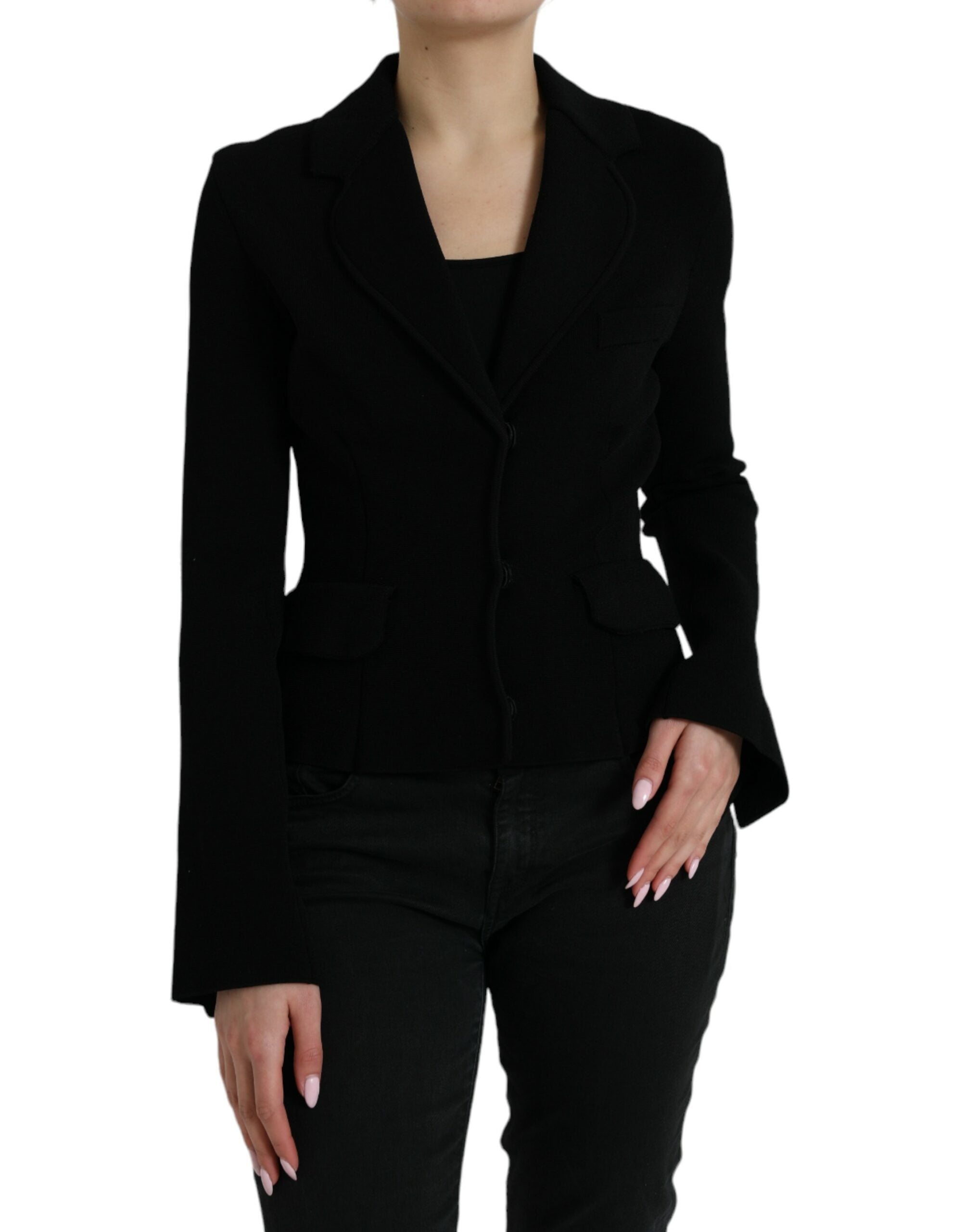 Single-Breasted Viscose Blazer — Black