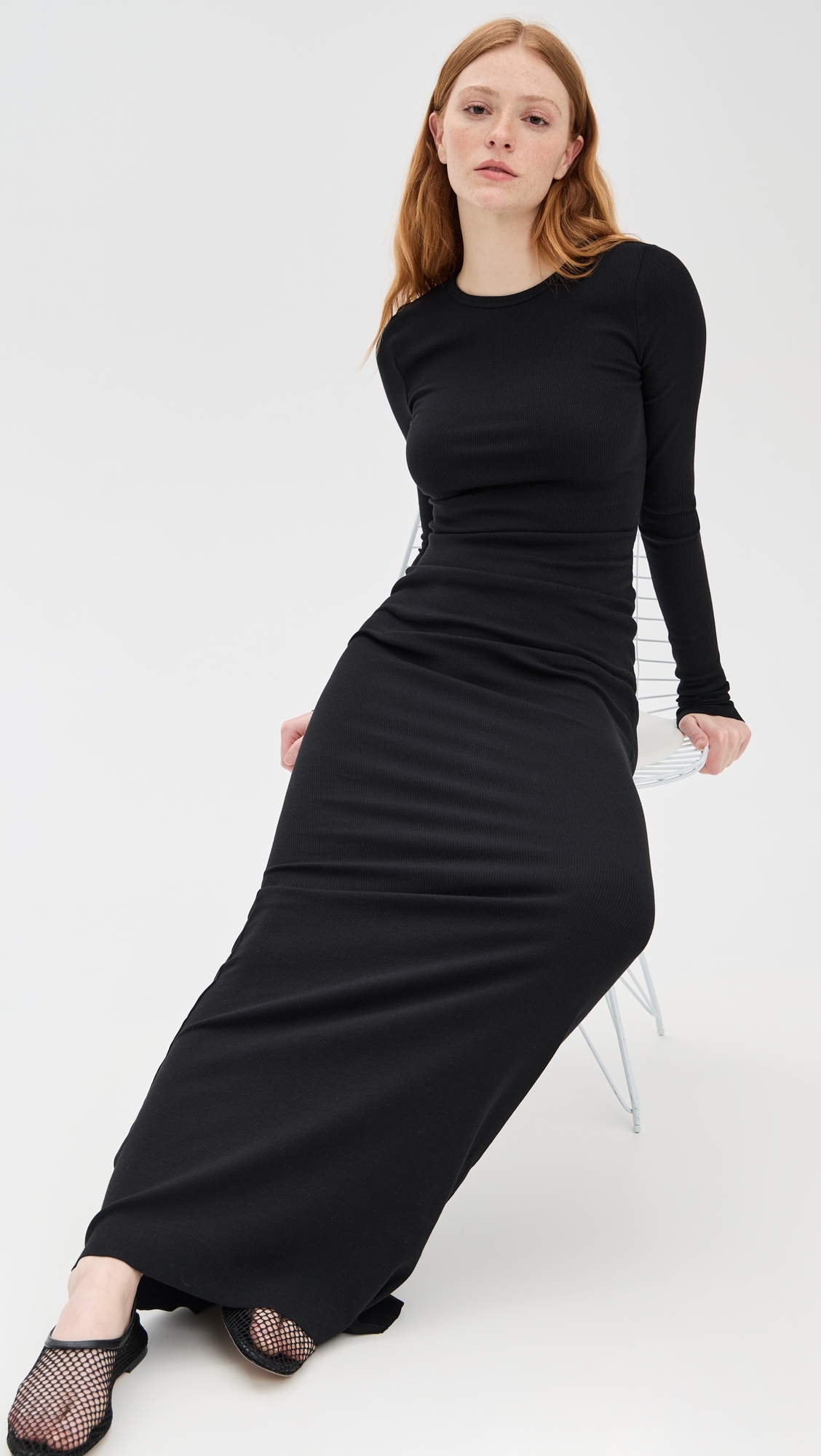 Eterne Long Sleeve Crewneck Maxi Dress Black 