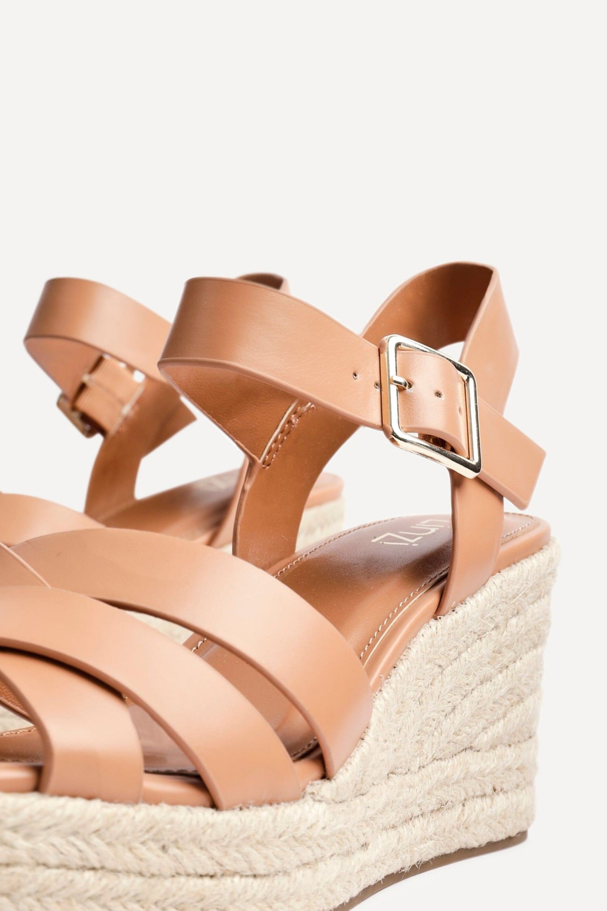 Linzi Women's Sheena Tan Crossover Espadrille Wedges | : 3/Standard Fit
