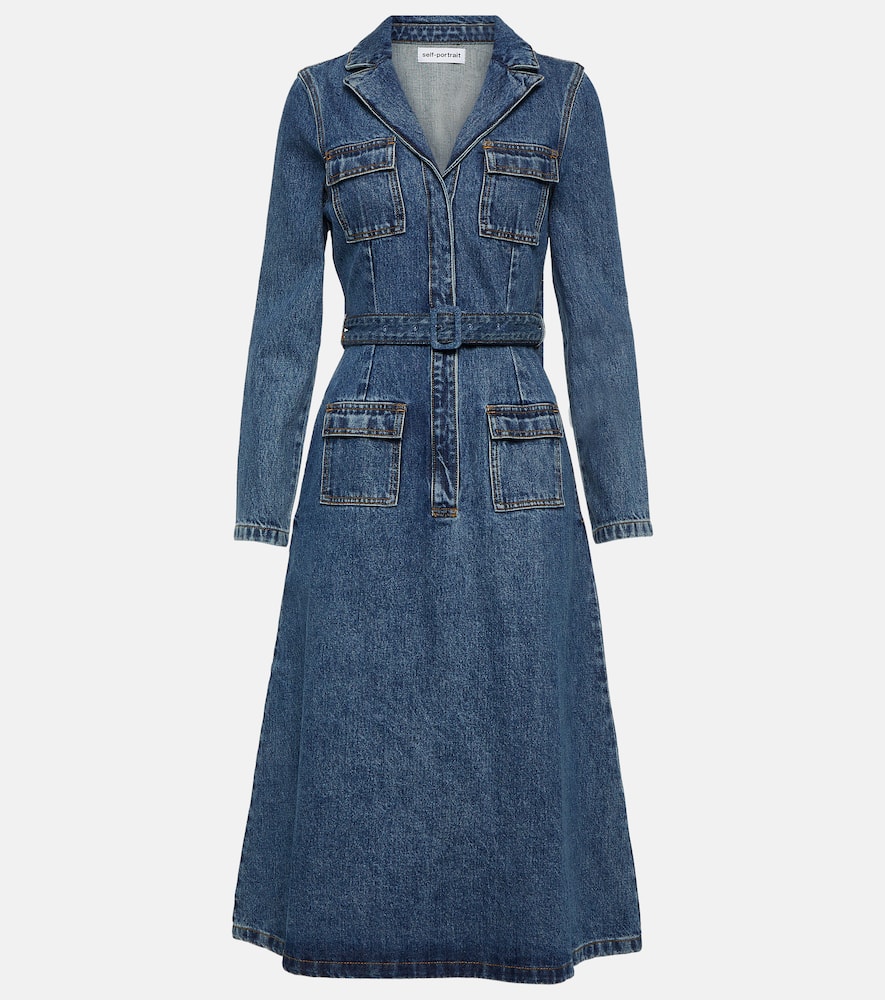 Self-Portrait Belted denim midi dress