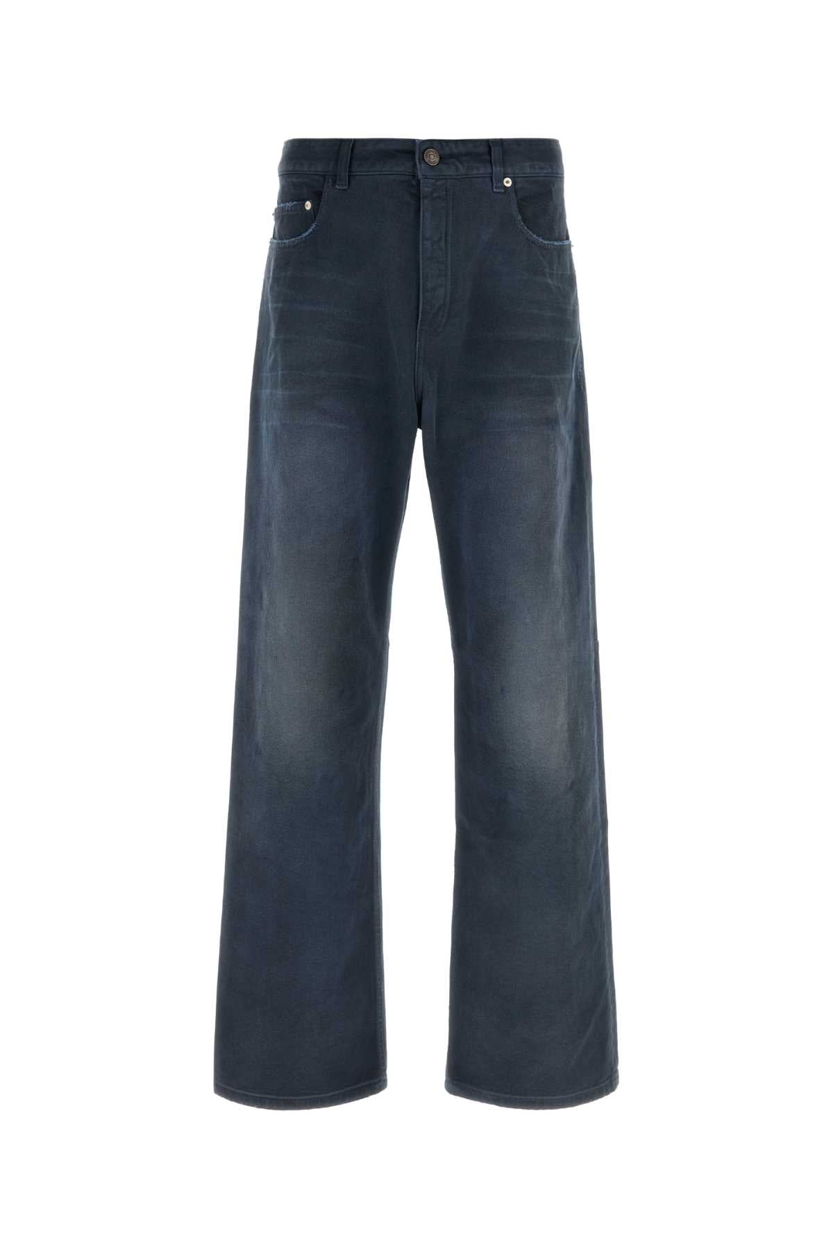 Curved Knee Jeans — Navy