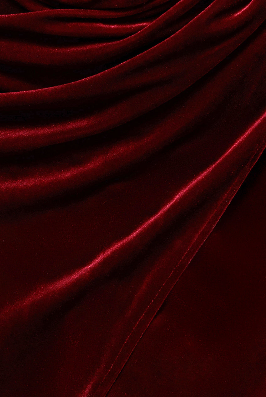 Goddiva Draped Shoulder Velvet Corset Midi Dress - Wine