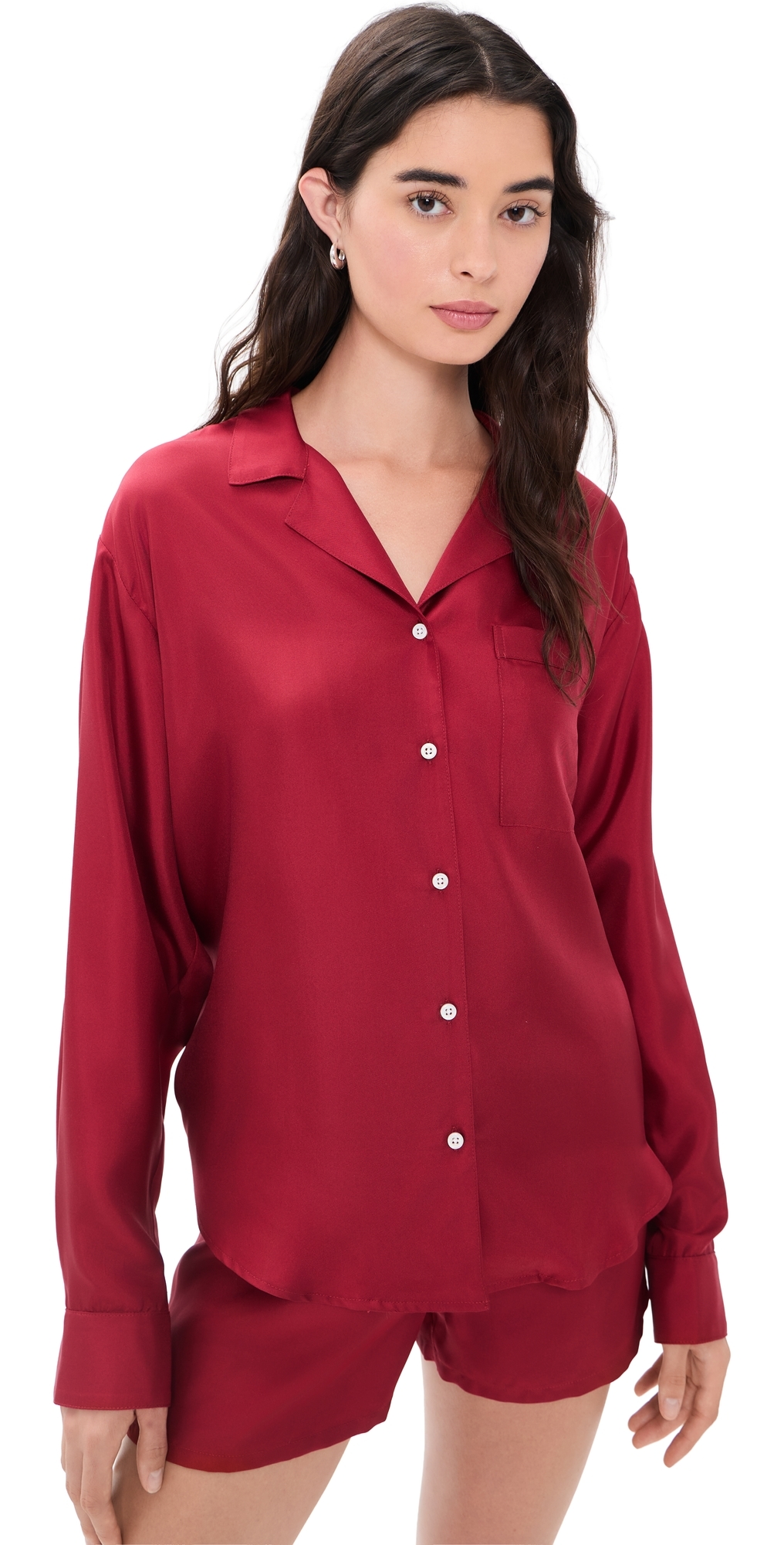 Notched Collar Long Sleeve Shirt Deep Red