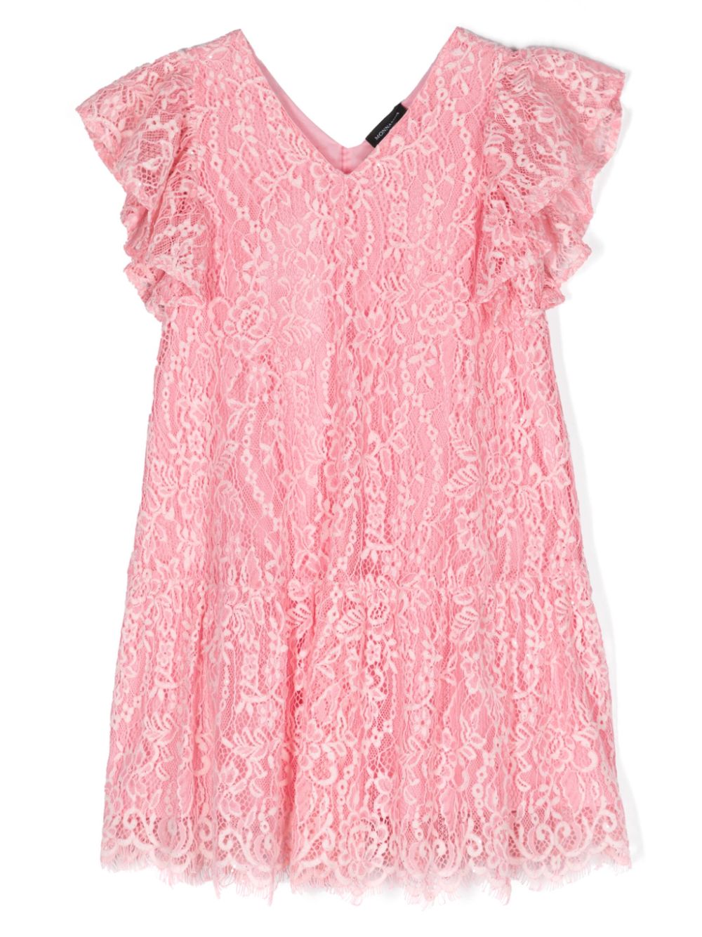Ruffle-trim lace midi dress - Pink