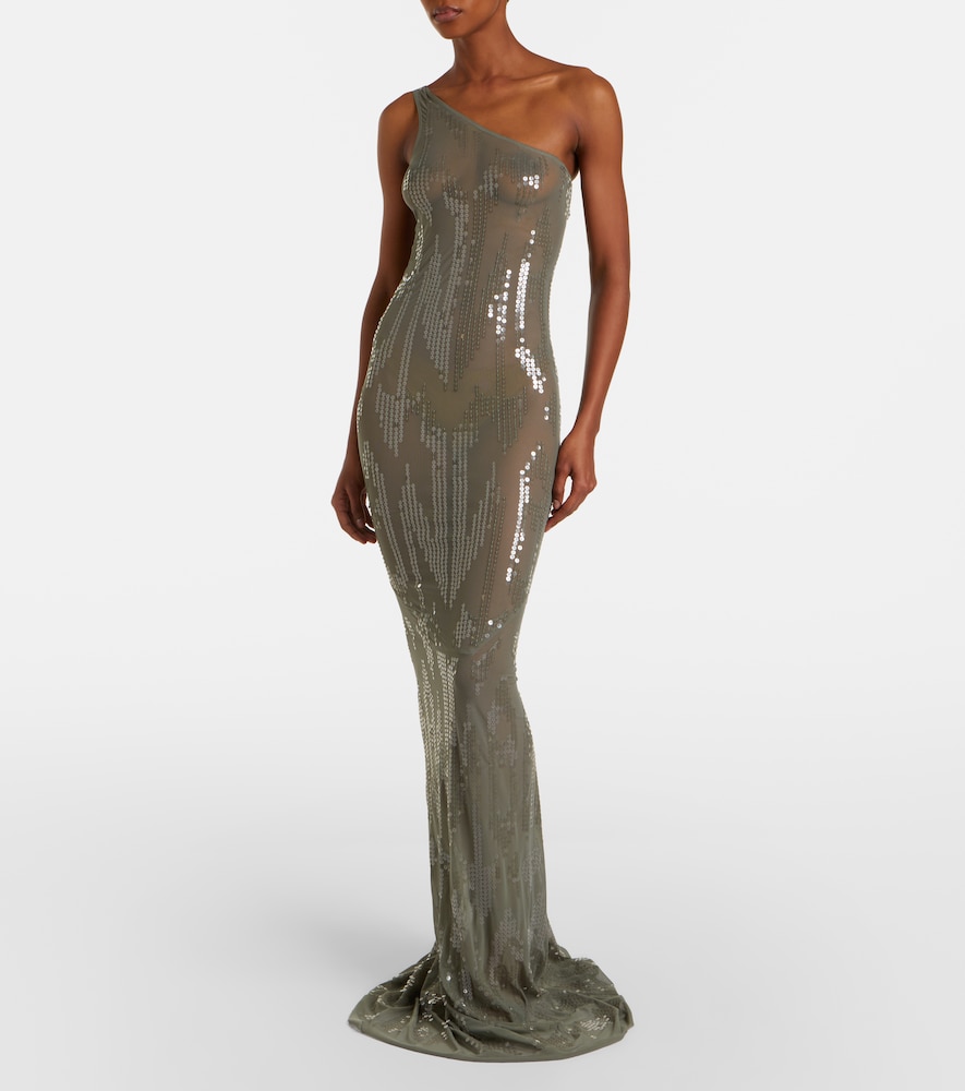 Sequined sheer tulle gown
