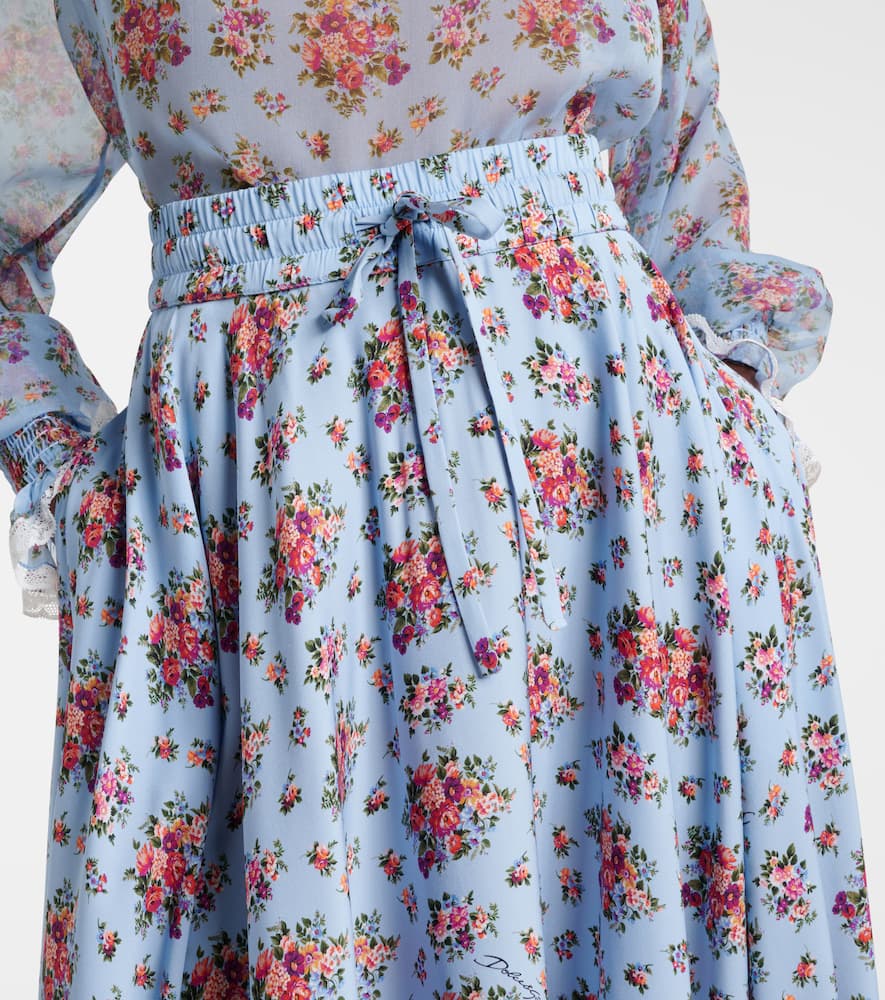 Floral silk-blend midi skirt