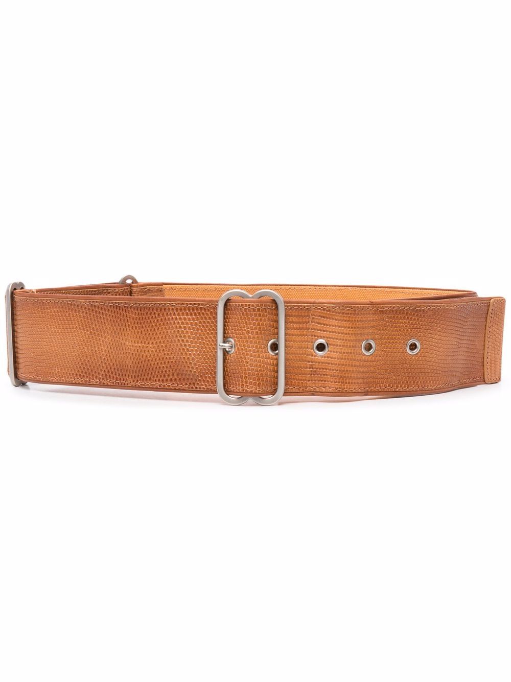 2000s snakeskin effect leather belt - Brown