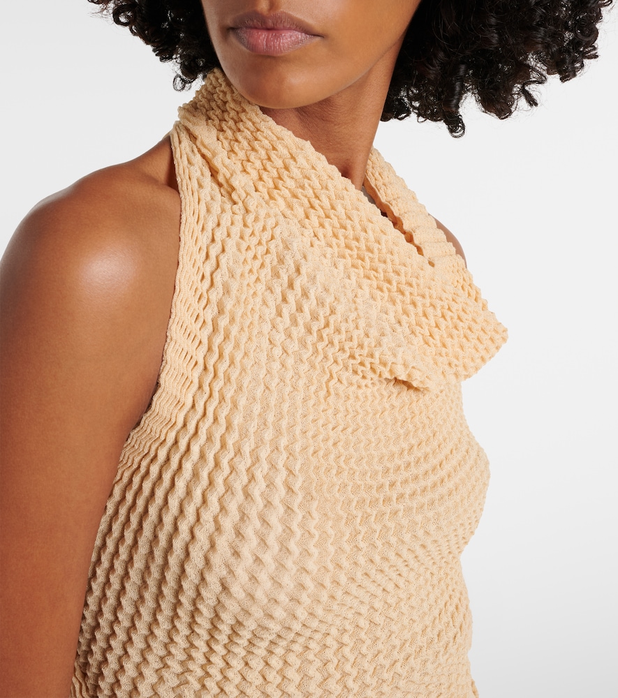 Draped knitted cotton-blend crop top