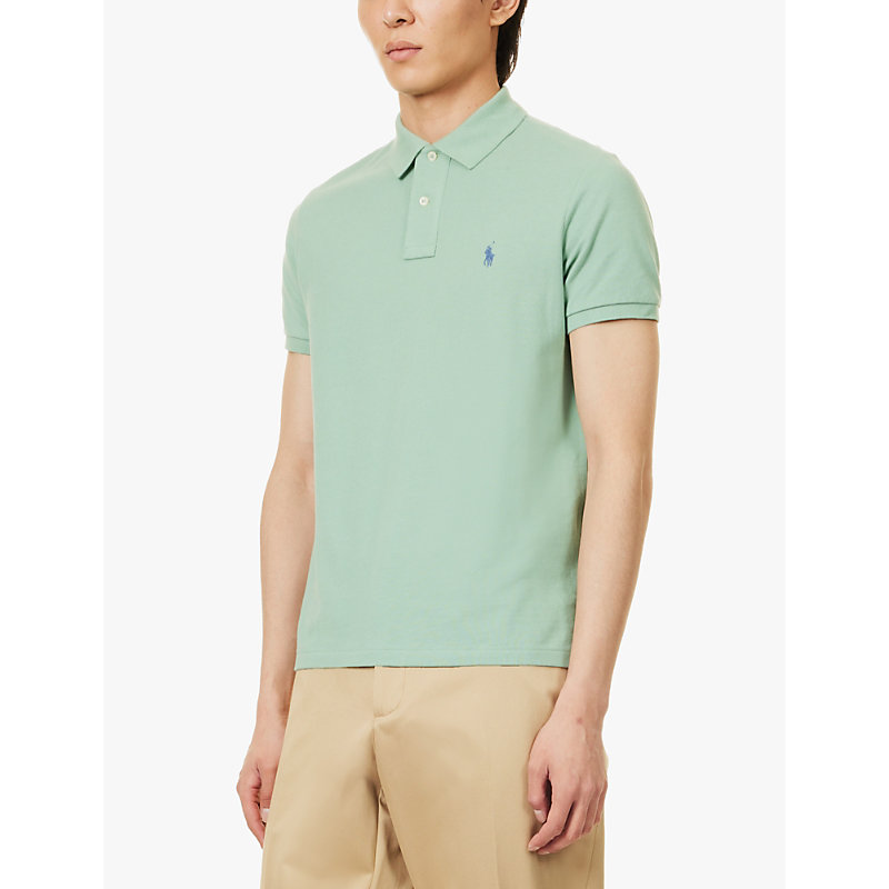 Mens Faded Mint Logo-embroidered Slim-fit Cotton-piqué Polo Shirt 