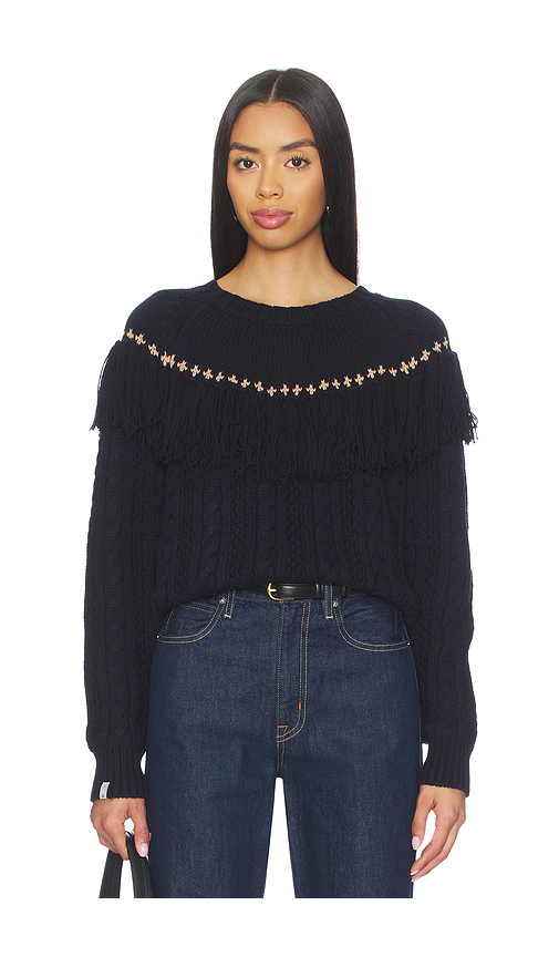 THE UPSIDE Clara Tassle Knit Sweater in Navy. L. Also in M