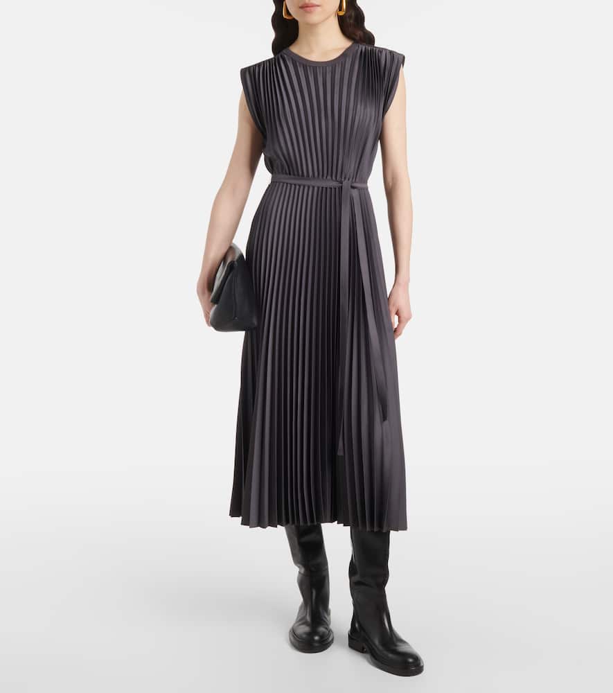 Volta belted plissé satin midi dress