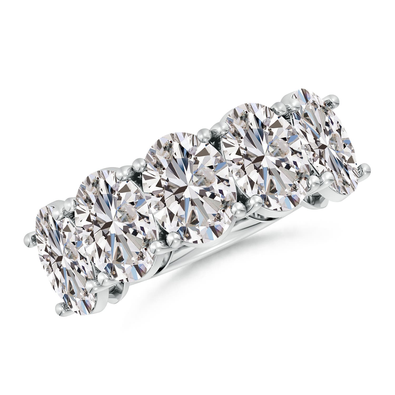 Angara 7.5 Carats Oval Diamond Five Stone Classic Anniversary Ring in 14K White Gold