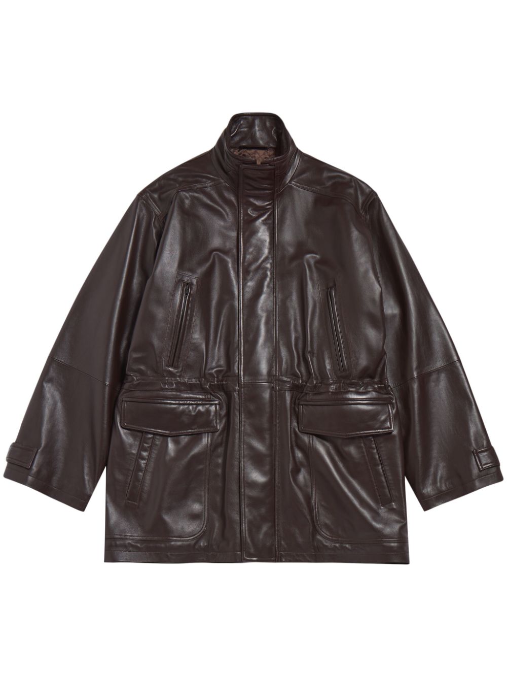 Oversized leather coat - Brown
