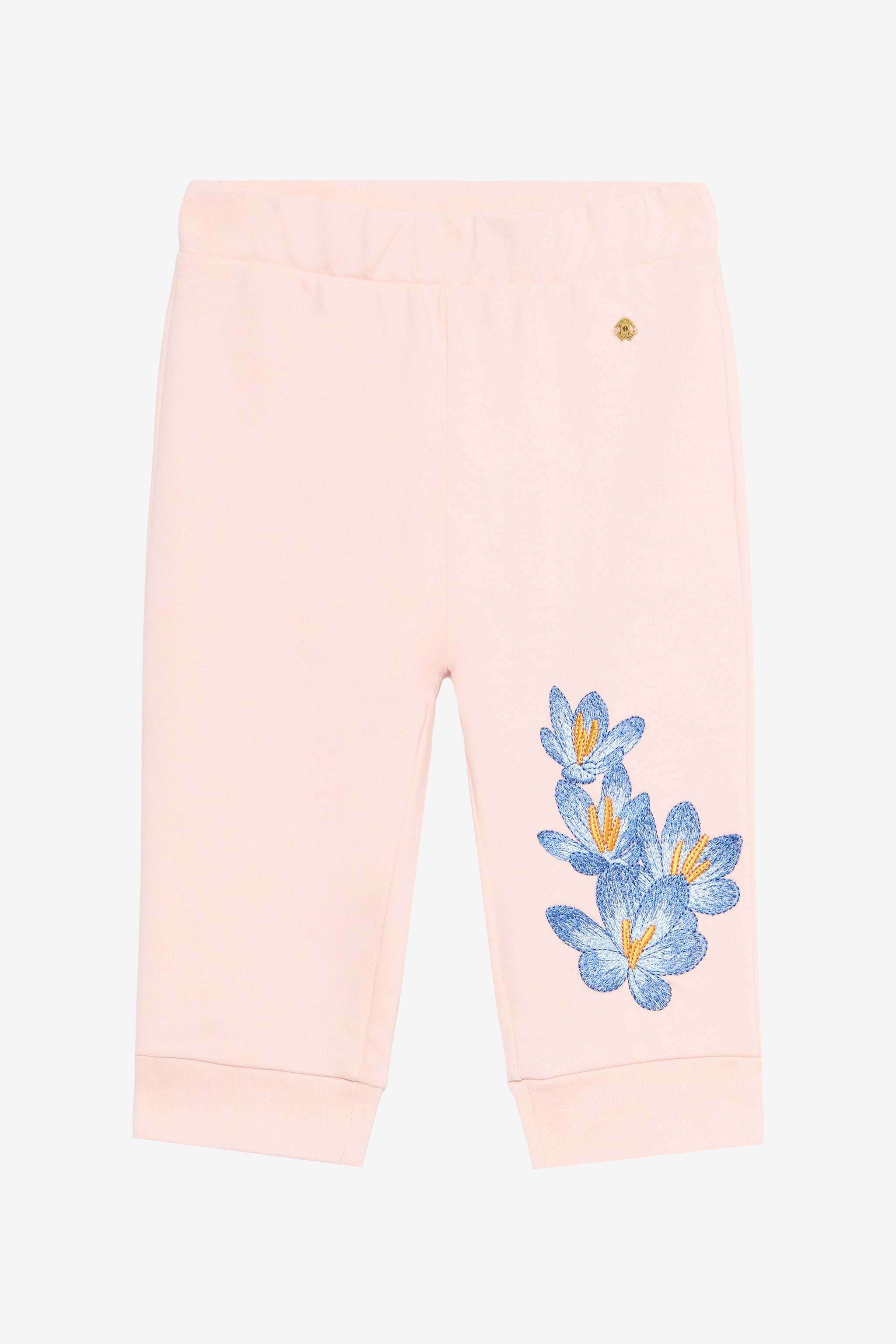 Baby Pink Track Pants With Floral Embroidery