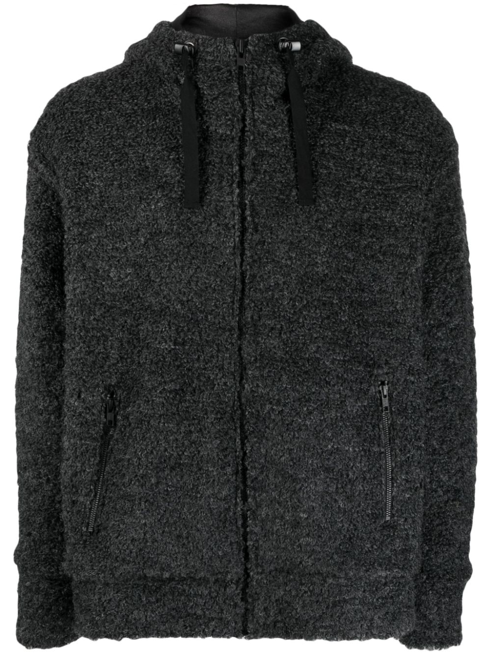 Textured drawstring zipped hoodie - Grey
