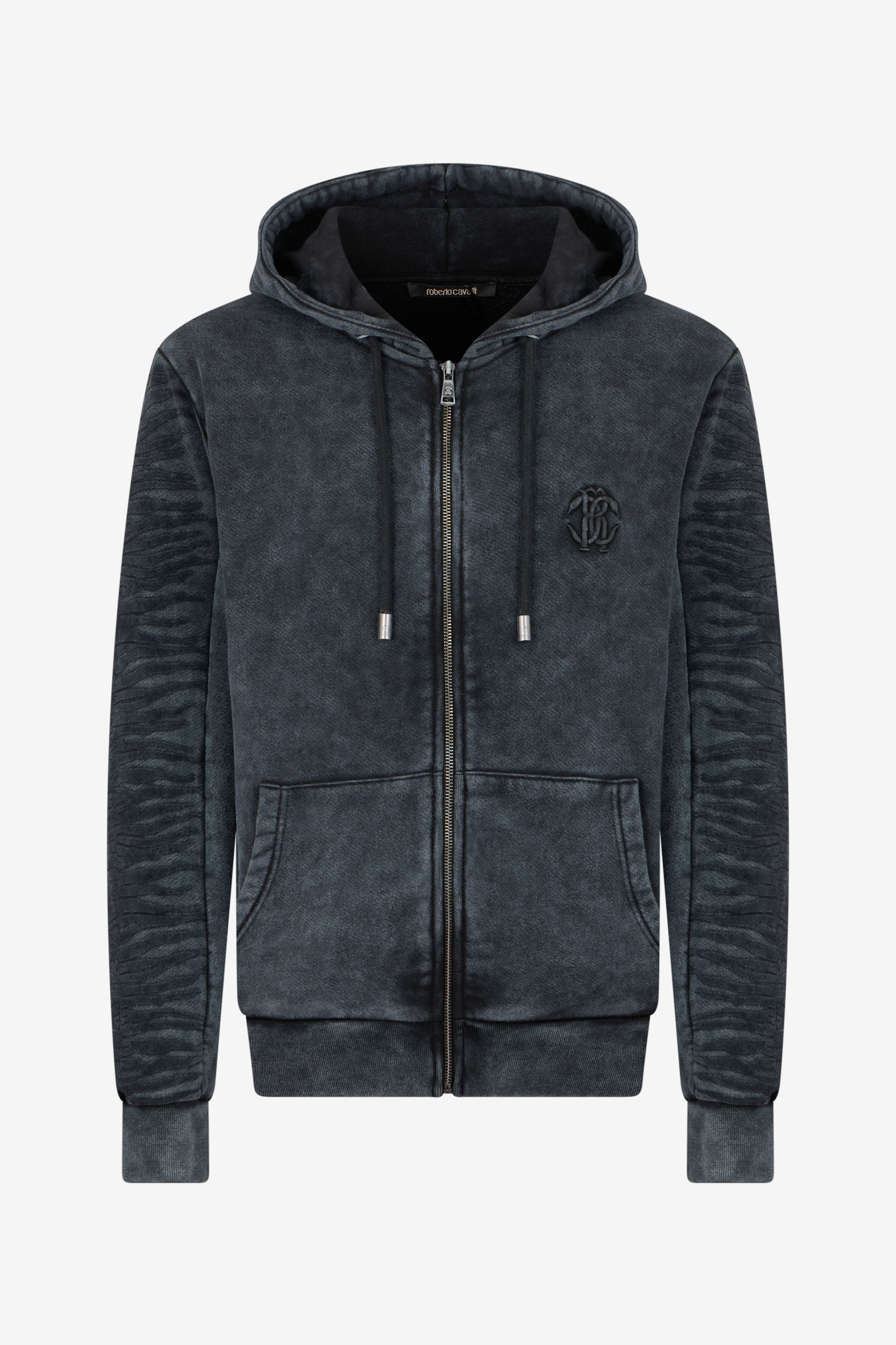 Black Washed Hoodie With Monogram Rc