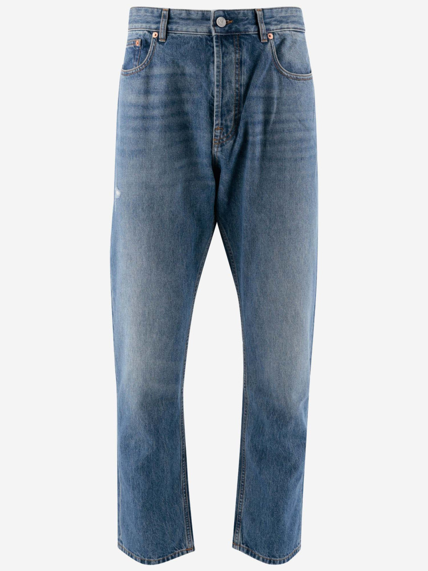 -Valentino Straight Fit Jeans Blu-Uomo