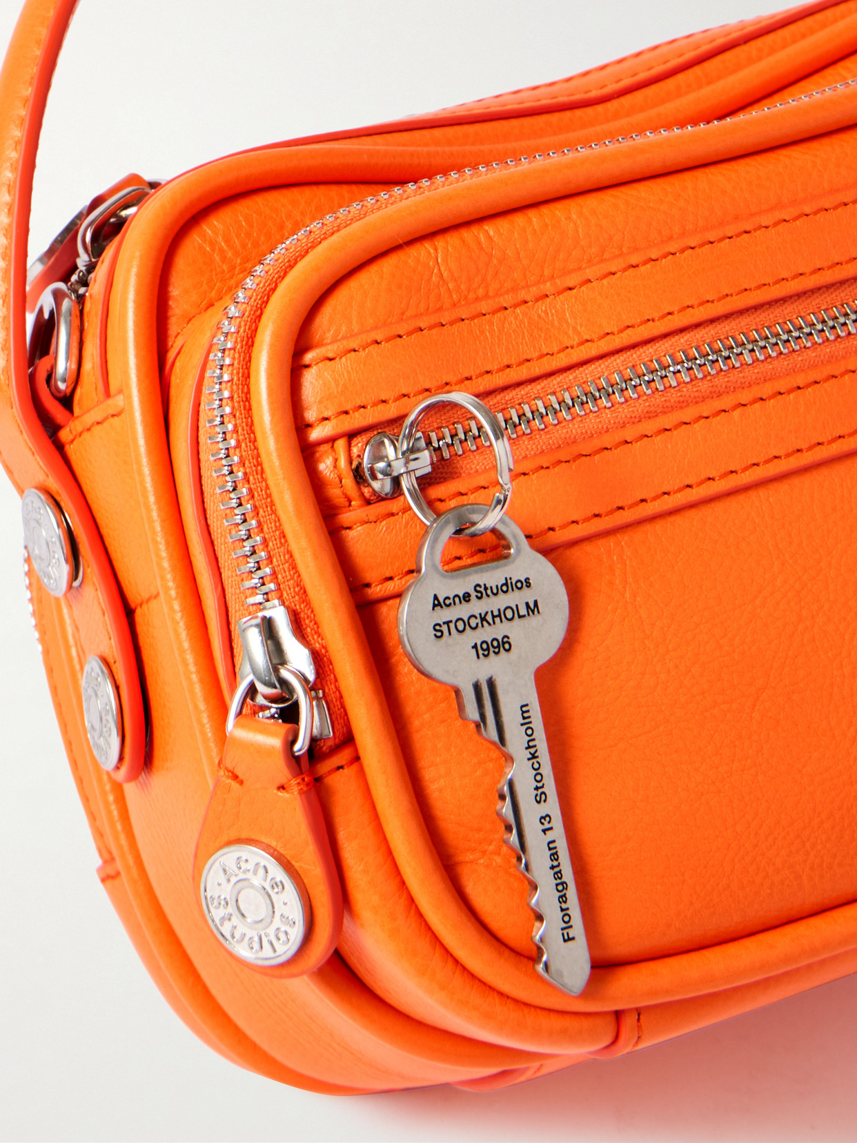 Embellished Textured-leather Shoulder Bag - Orange