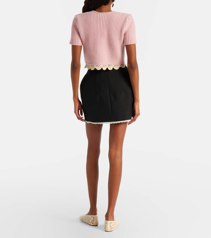 Lace-trimmed wool and mohair miniskirt