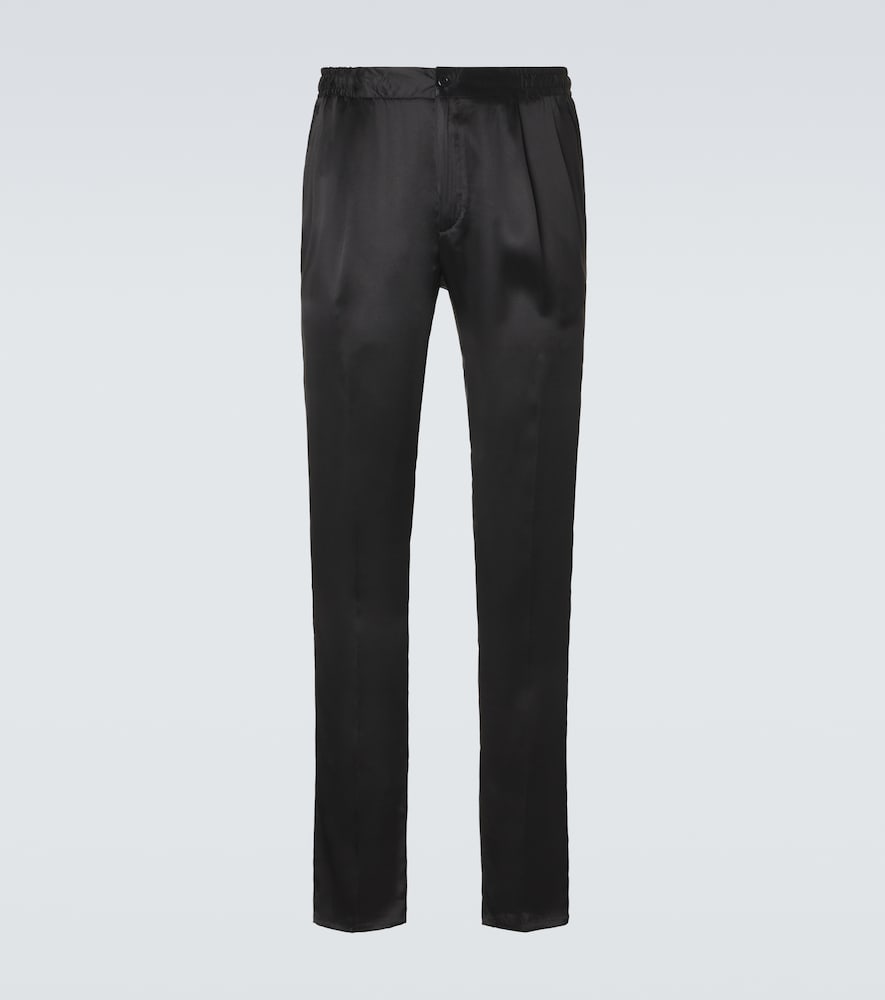 Reversible silk straight pants