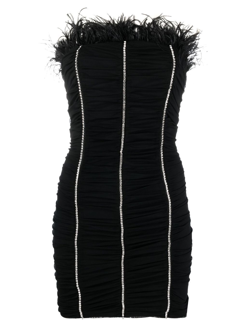 Crystal-embellished feather-detail dress - Black