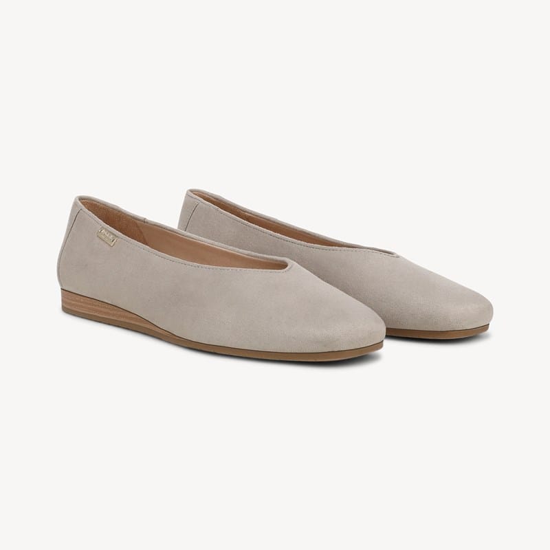 Women's Violet Ballet Flat Shoes Oyster Grey Microsuede DRSCH Leather