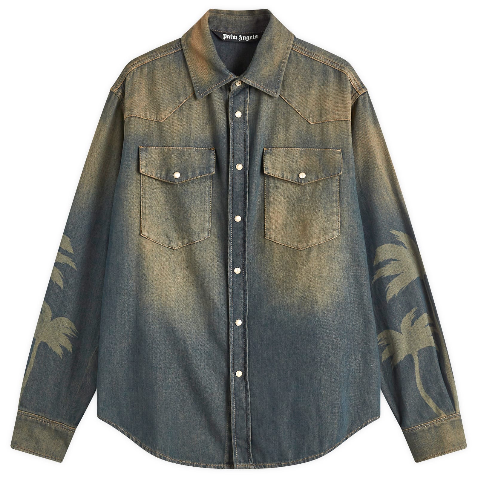 Men's Laser Palm Denim Shirt in Grey