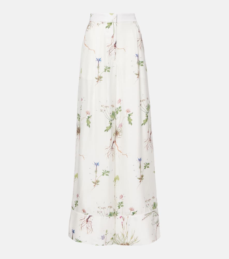 Floral printed silk wide-leg pants