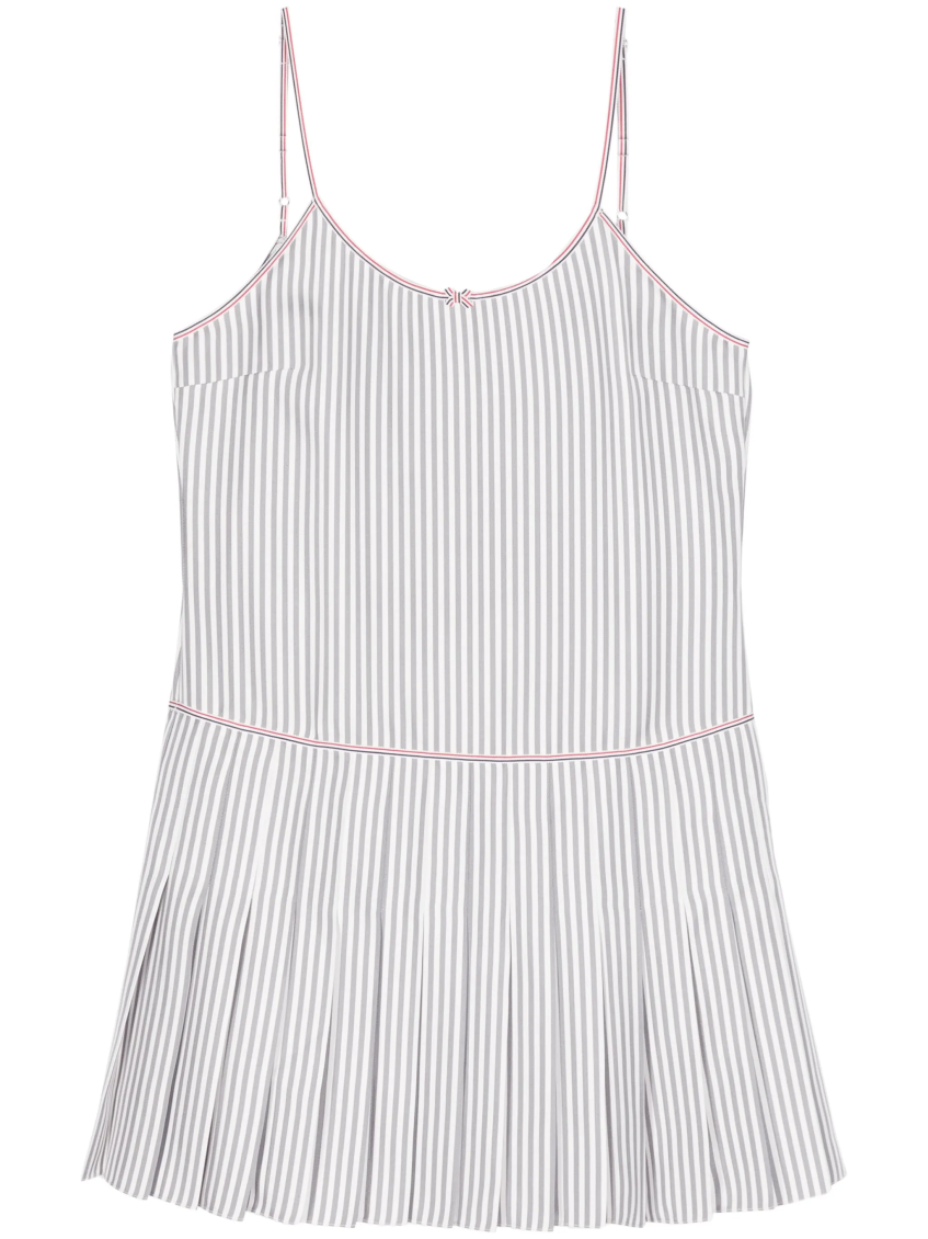 Grey Striped Pleated Minidress