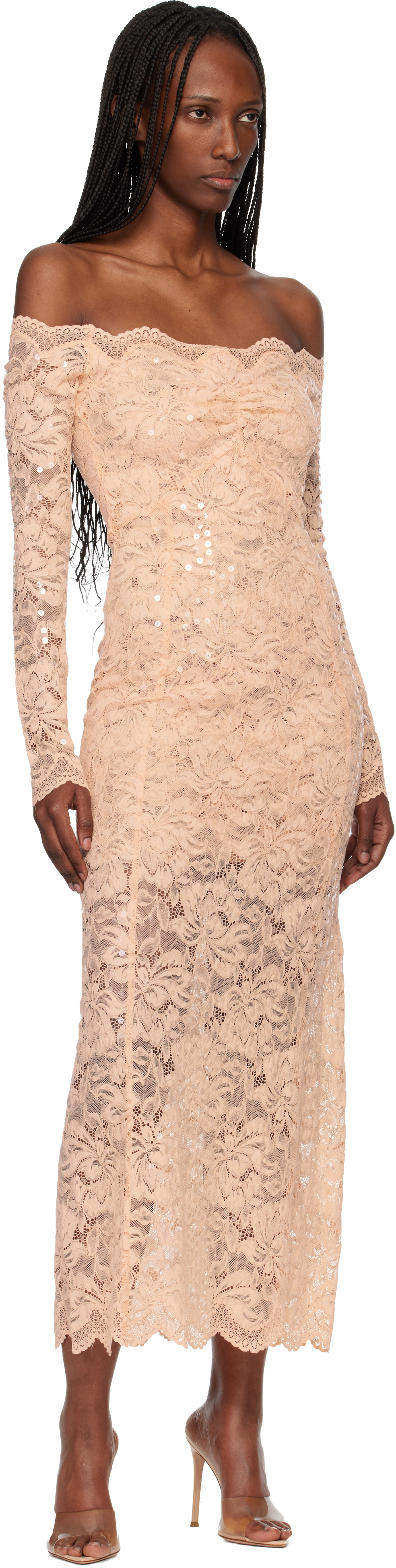 Pink Lace Midi Dress