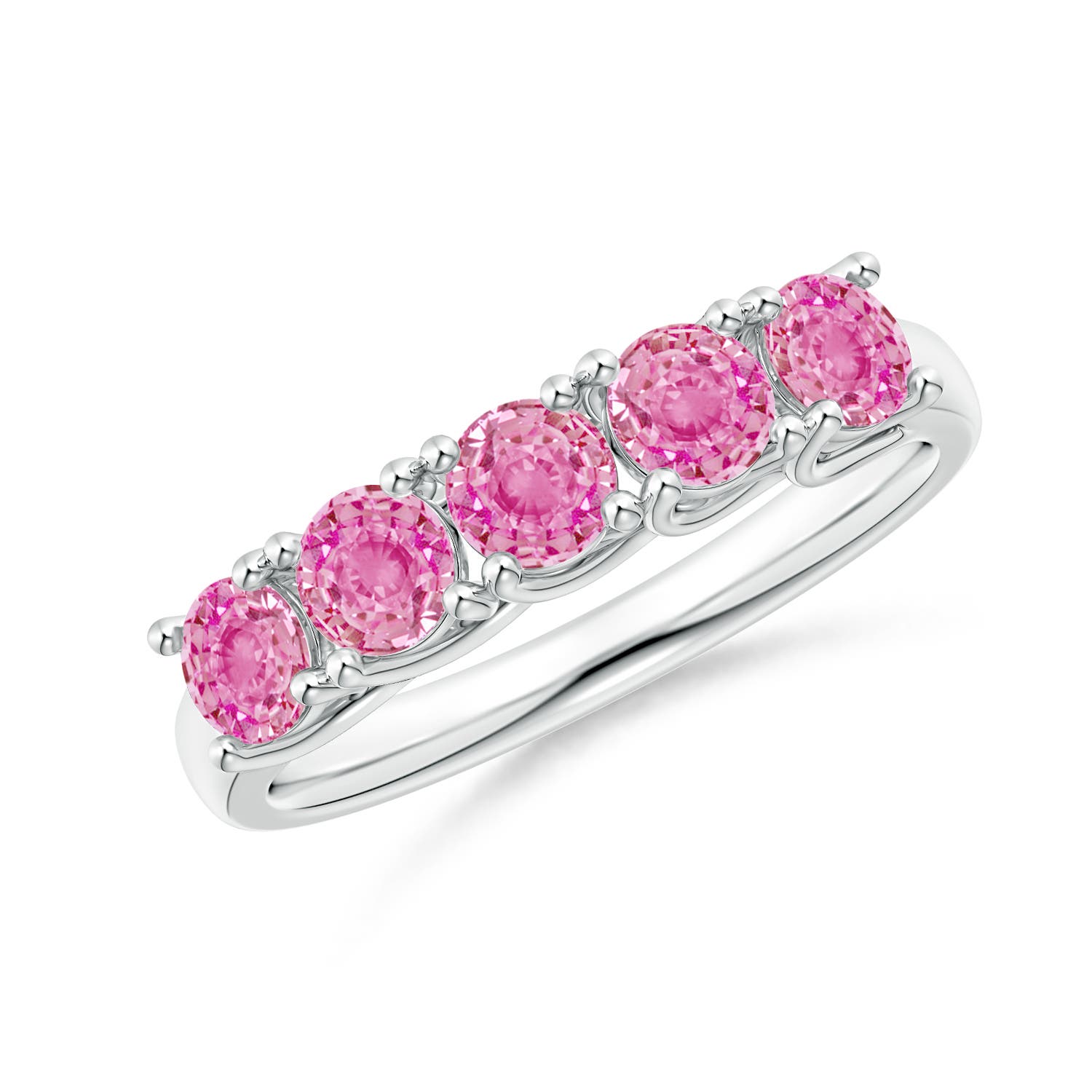 Angara 1.35 Carats Half Eternity Five Stone Pink Sapphire Wedding Ring in Silver