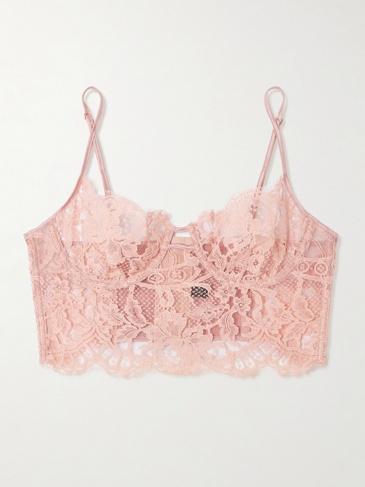 Camille Stretch-silk Satin-trimmed Organic Cotton-blend Lace Underwired Bra - Pink