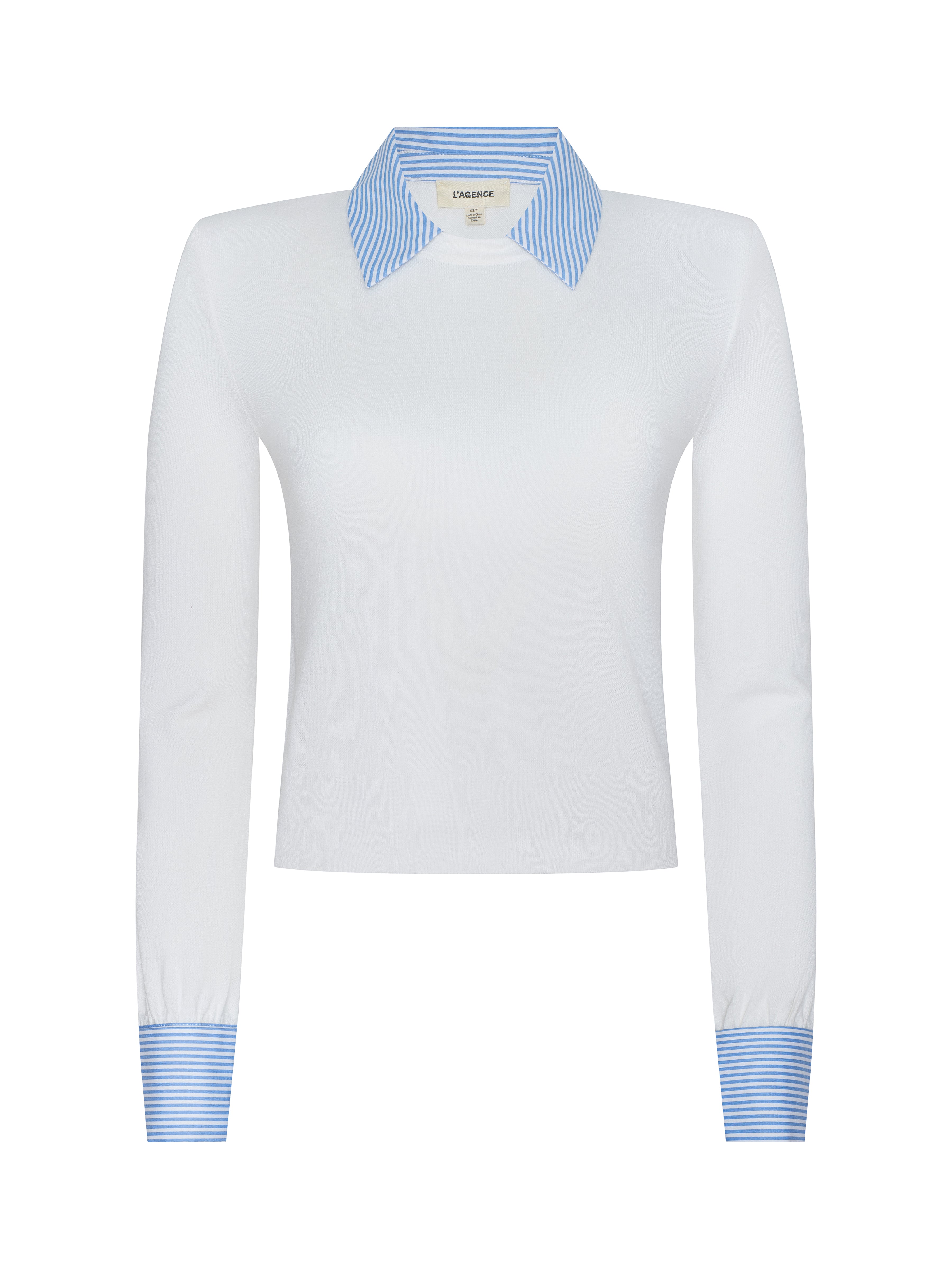 April Poplin Collar Pullover In White/blue Stripe