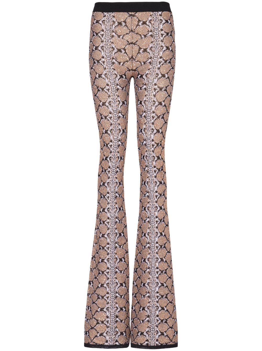 Python-jacquard glittered bootcut trousers - Neutrals