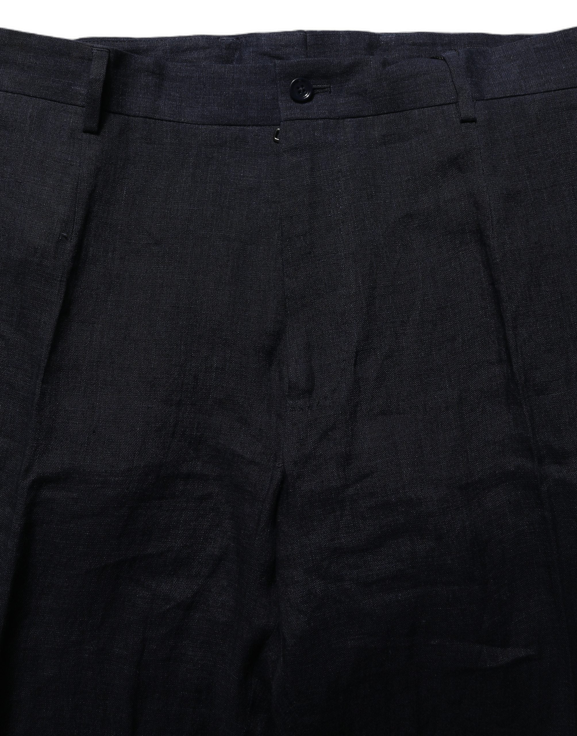 Linen Straight-Leg Trousers — Black