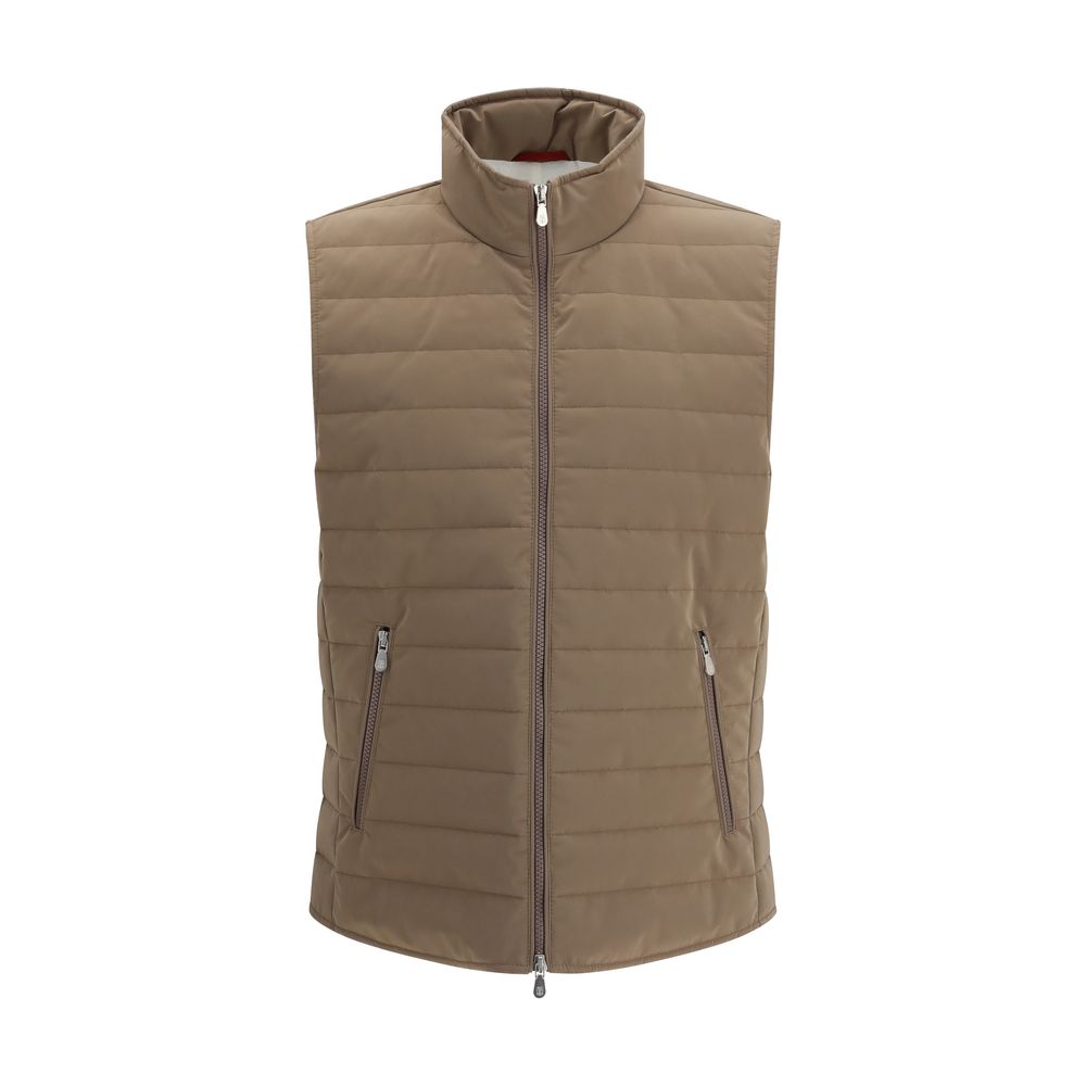 Quilted Nylon-Blend Vest — Beige