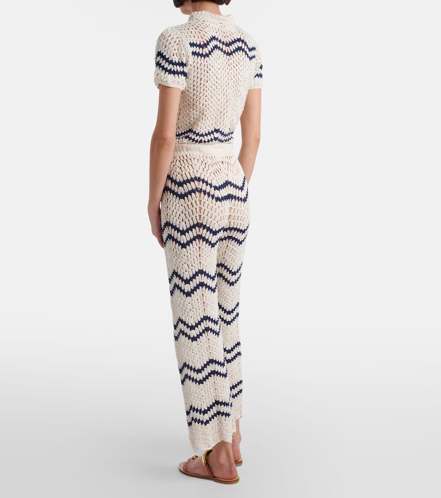 Nautical crochet cotton wide-leg pants