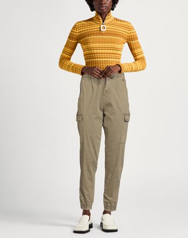 Natural Feeling Woman Pants Military green Size S Cotton, Elastane